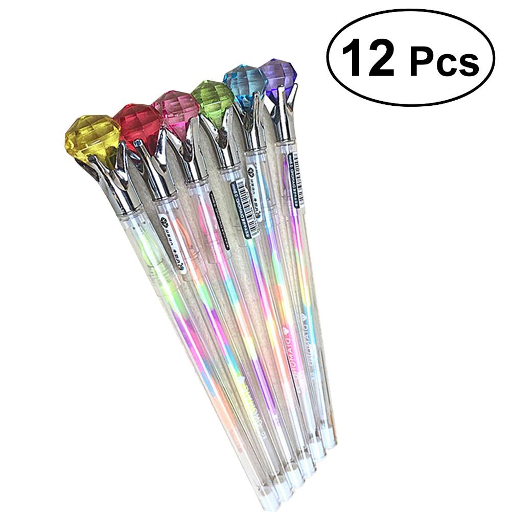 12pcs Diamond Gel Pens Creative Colorful Pen Six in One Pen for Writing Drawing Printing