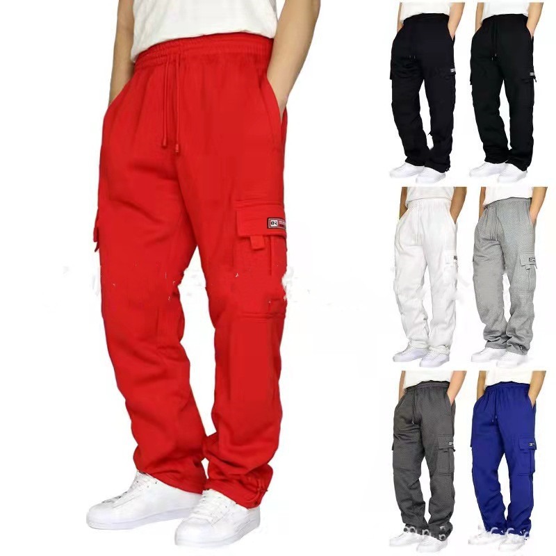 New Style Sports Casual Trousers Plush Binding Feet Multi Pocket