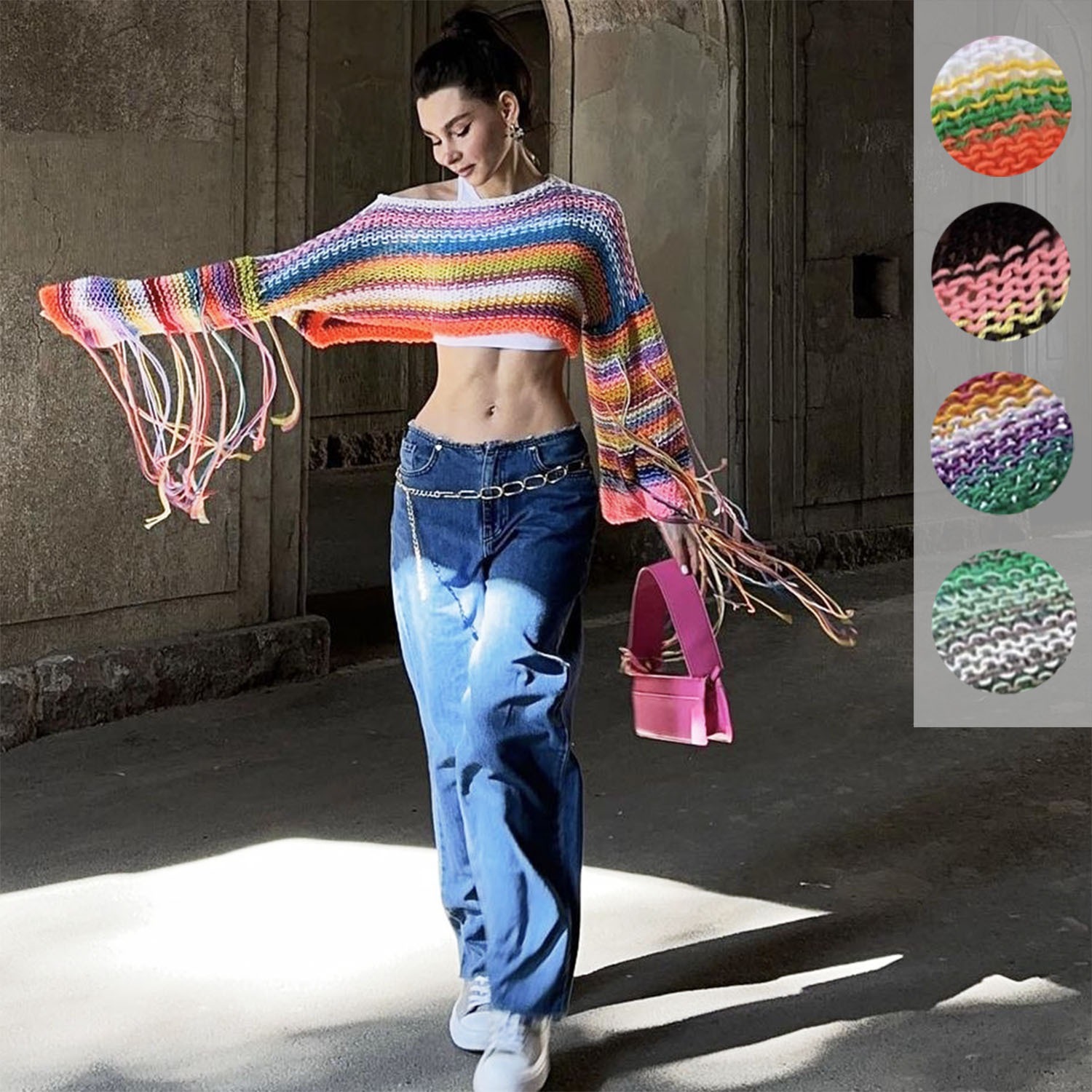 New Popular Women’s Rainbow Tassel Holiday Style Loose Sweaters