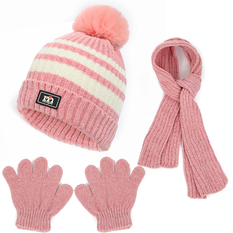 Children’s hat, scarf, glove, three piece set, autumn and winter chenille plush insulation and thick knitted hat set