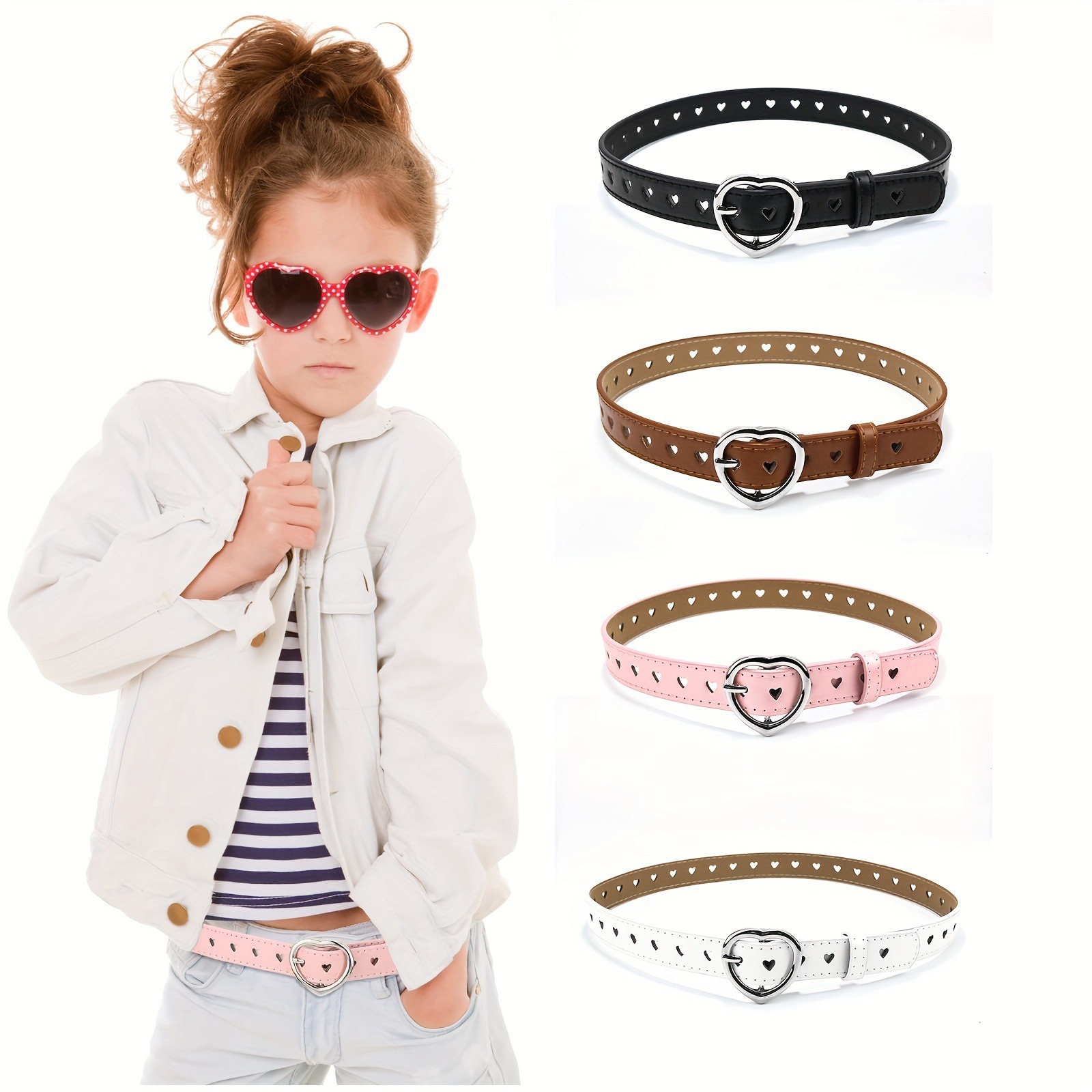 Children’s punk belt, student boys and girls, jeans with heart-shaped hollowed out heart belt, female