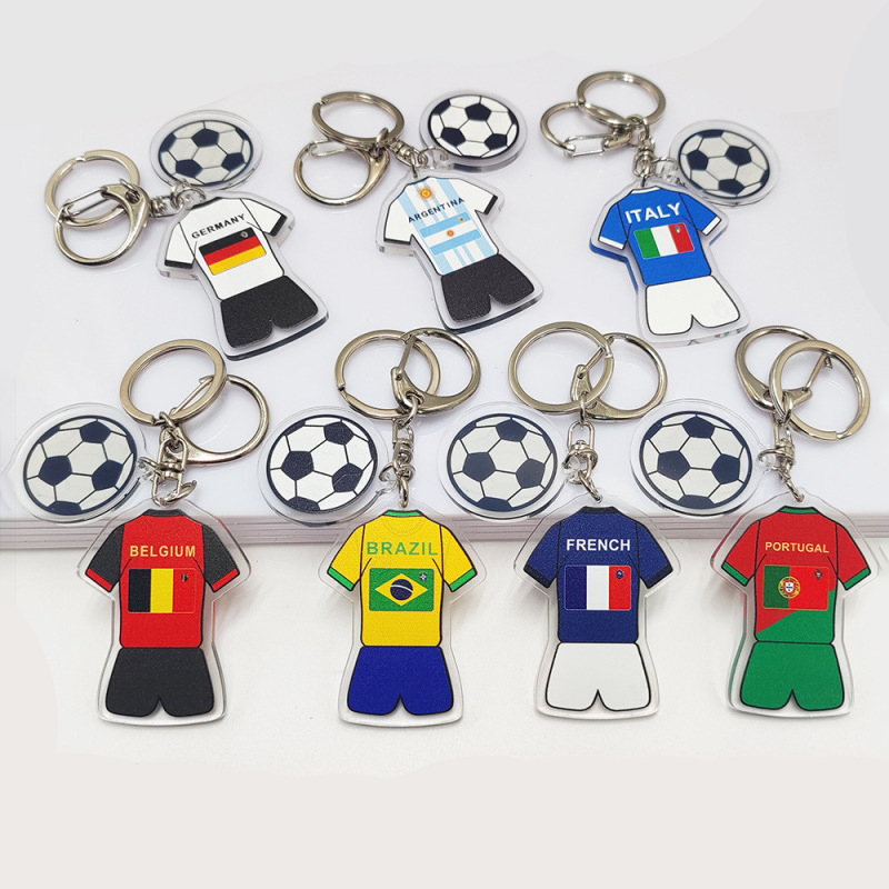 Qatar Football World Cup Souvenir Germany France Flag Key Chain Acrylic Jersey With Football Pattern Pendant