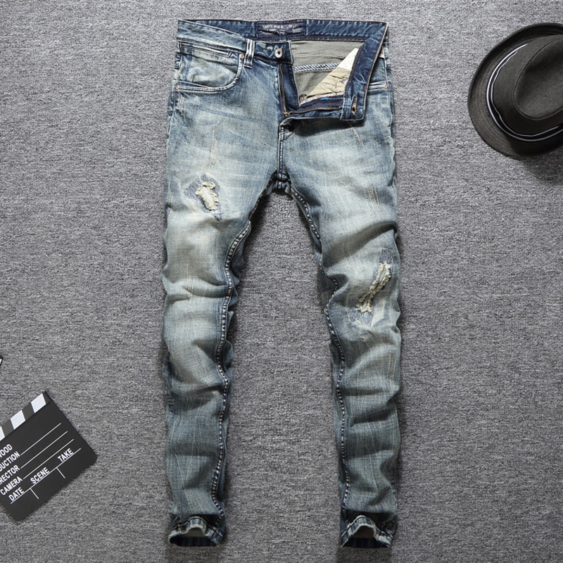 Men Jeans High Quality Slim Fit Cotton Ripped Jeans
