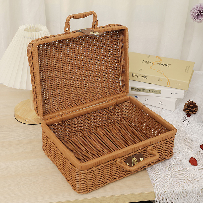 Rubber rattan woven picnic box to store luggage take photos organize props