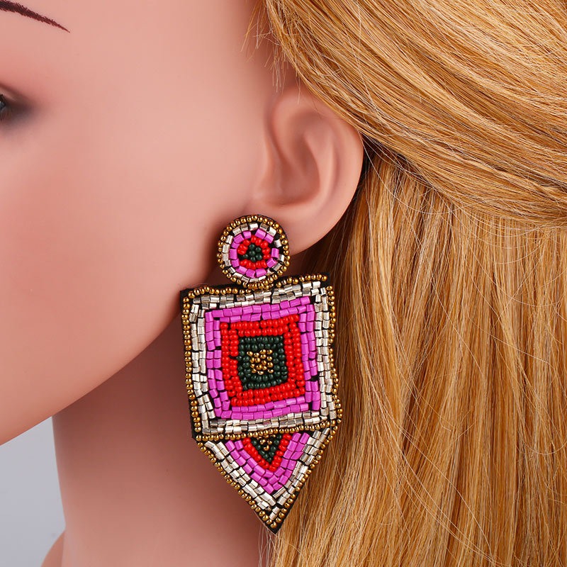 Exaggerated bohemian fashion long earrings female personality retro rice bead earrings earrings