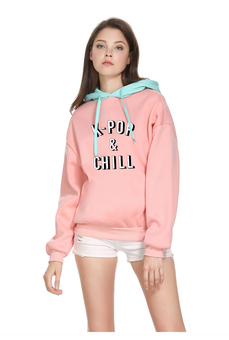 Hip Hop Sweatshirts K-pop Hoodie Pink Warm Fleece Harajuku Long Sleeve Hoodie
