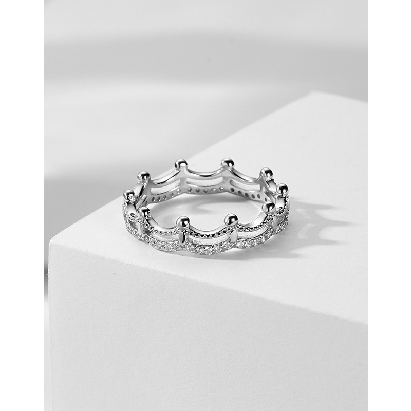 S925 Sterling Silver Crown Ring Female Light Luxury Fashion Personality Senior Sense Of Diamond Ring Index Finger Ring