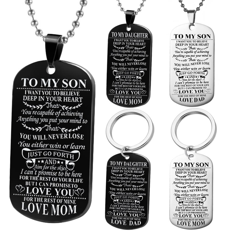 Necklaces Dog Tags Dadmom To Sondaugthter Pendant Personalized Necklace Metal Military Dog Tag Engraving Steel Gift