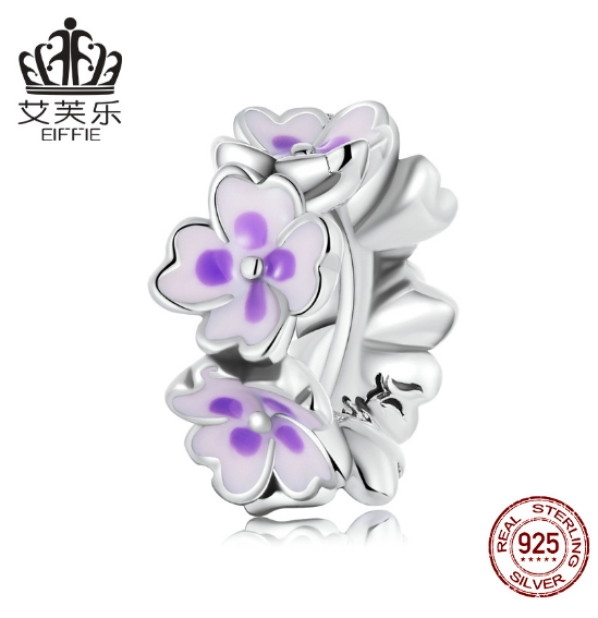 Avelle Sterling Silver S925 Flower DIY Bead Bracelet Purple Drop Oil Beautiful Simple Beaded Accessories SCC2212