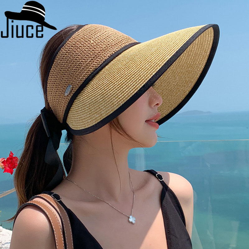 Hat Summer Straw Hat Female Sunscreen Sun Hat Big Brim Sun Hat Empty Top Hat Cool Hat Folding Beach Hat Trend