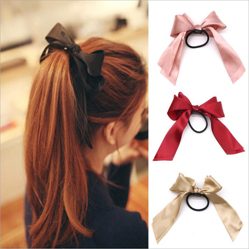 1pcs Women Rubber Bands Tiara Satin Ribbon Bow Hair Band Rope Scrunchie Ponytail Holder Gum for Hair Accessories Elastic