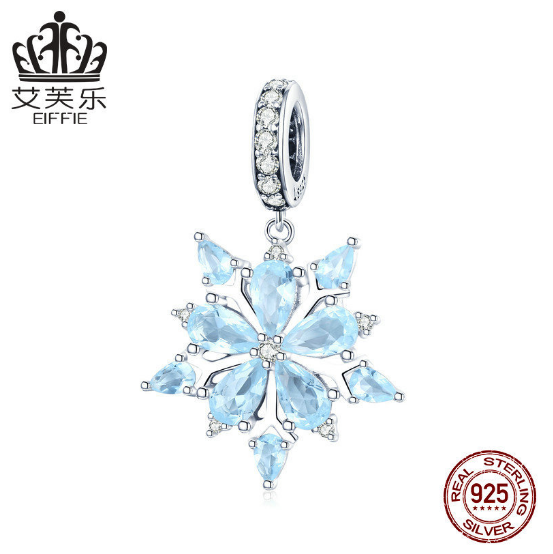 Avelle S925 Sterling Silver Snowflake Accessories DIY Bracelet Necklace Charm Inlaid Blue Zircon Small Pendant SCC940