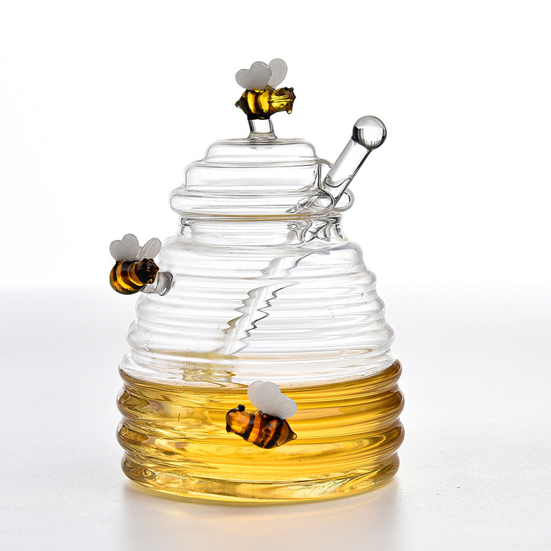 Home Transparent Glass Honey Jar With Lid, Glass Stirring Honey Bottle, Creative Glass Seasoning Jar, New Model