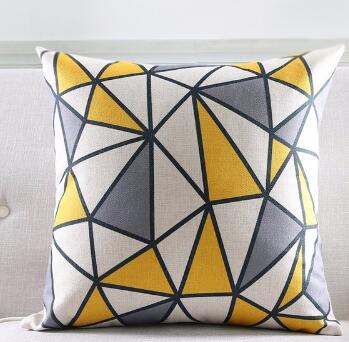 Yellow Geometric Decorative Cotton Linen Cushion Cover Grey Grid Printed Sofa Throw Pillow Car Chair Home Decor Pillow Case