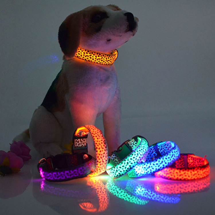 Leopard Collar LED Light-Emitting Dog Belt Light-Emitting Collar Dog Collar Dog Chain Small And Large Pet Supplies