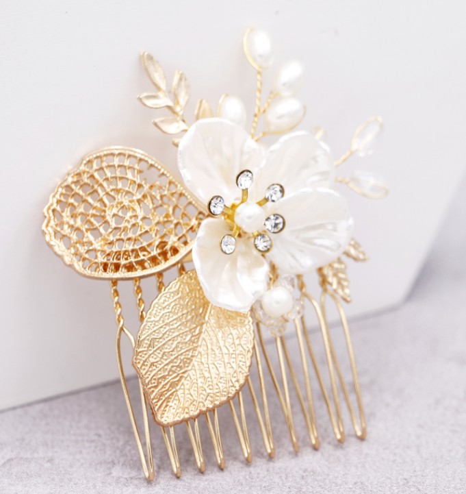 Golden leaf hair comb bridal headdress insert comb jewelry