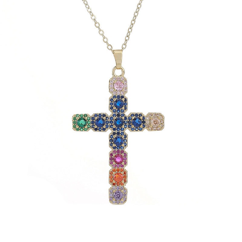 Fashion Cross Necklace Cross Border Sparkling Zircon Set Women