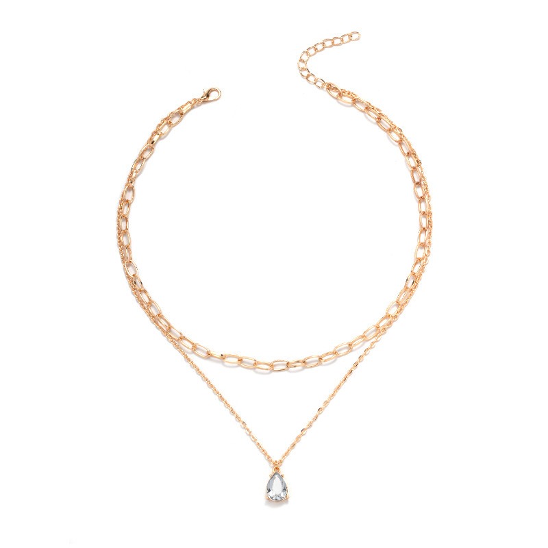 New Stacked Necklace Cold Feng Shui Drop Zircon Pendant Collar Chain Necklace Adornment Female