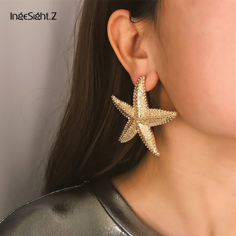 Simple Hemp Face Shanghai Style Exaggerated Earrings Female Personality Three-Dimensional Starfish Ethnic Style Earrings