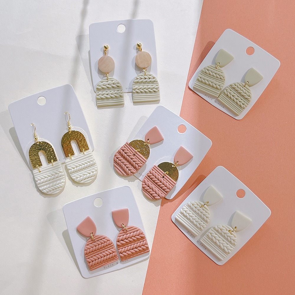 Soft Pottery Earrings, Earrings, Women’s Striped Earrings, Geometric Polymer Clay Handmade Earrings