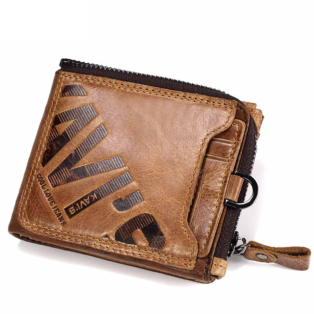 Genuine Cowhide Men’s Short Wallet Fashion Casual Zipper Wallet Open Multifunctional Coin Purse