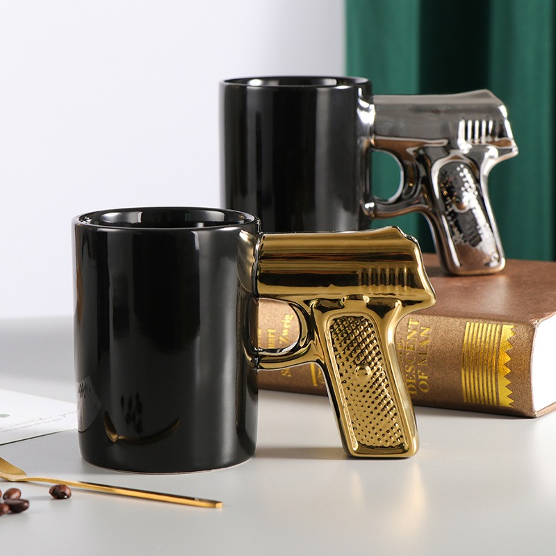 Creative Ceramic Cup Gold Silver Pistol Cup Gun Handle Mug Personalized Water Cup Coffee Cup 3D Modeling Cup Color Glaze Cup