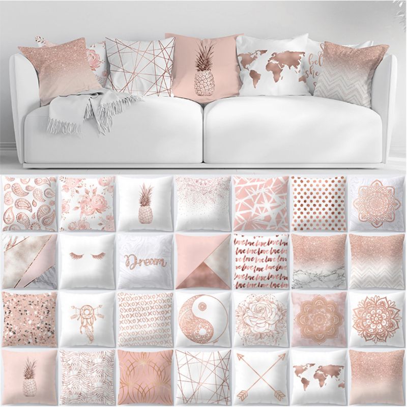Lash Pillow Case Rose Gold Geometric Pineapple Glitter Polyester Sofa Decorative Cushion Cover for Home Decor
