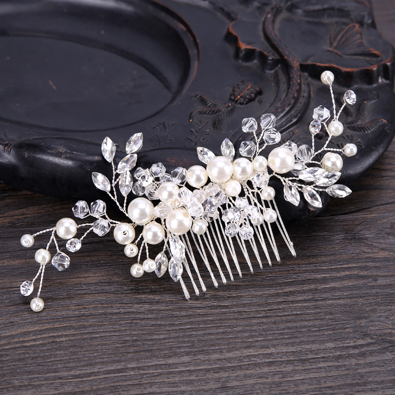 European Design Leaves Wedding Hair Accessories Pearl Crystal Flower Bridal Hair Comb Wedding Hair Jewelry