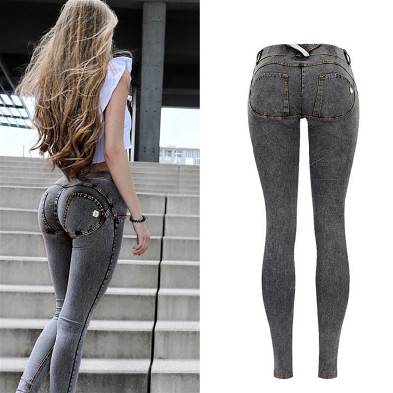 Sexy Low Waist Jeans Woman Peach Push Up Hip Skinny Denim Pant For Women Boyfriend Jean For Women Elastic grey Jeans Plus Size