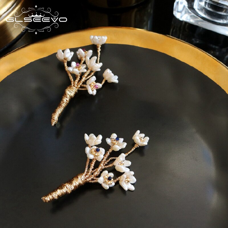 GLSEEVO Natural Shell Flower Handmade Tree Brooch For Women Party Beautiful Brooches Broche Femme Bijoux Luxury Jewellery