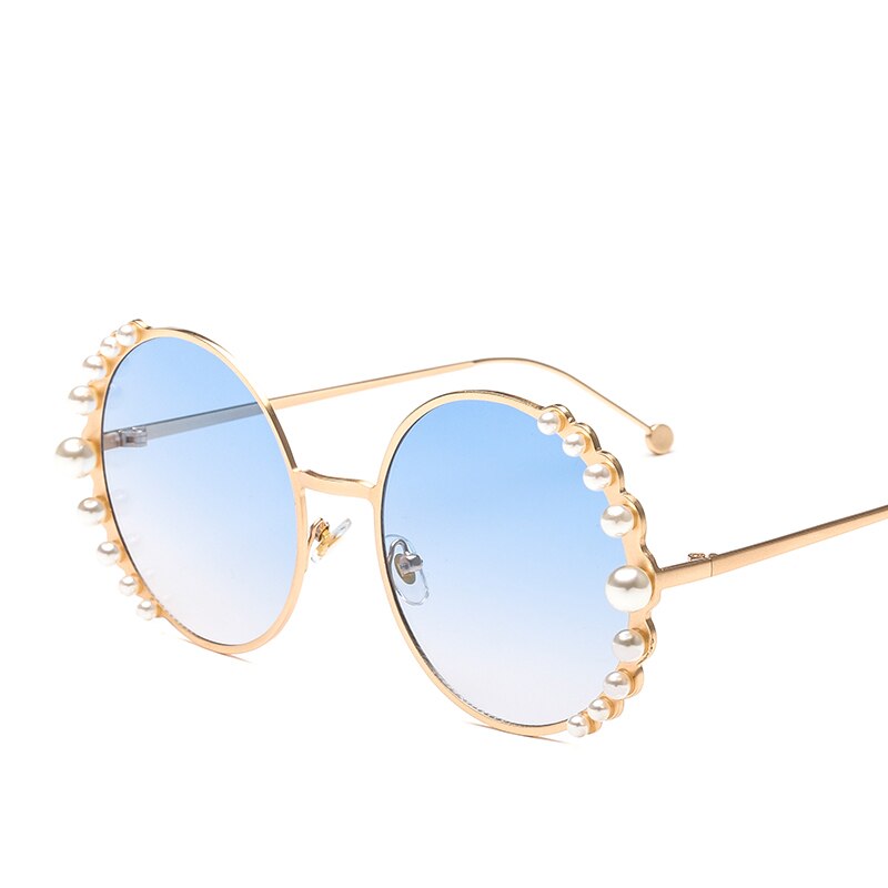 New Luxury Pearl Sunglasses Women Fashion Metal Frame Round Sunglasses Brand Designer Mirror Pearl Sun Glasses UV400