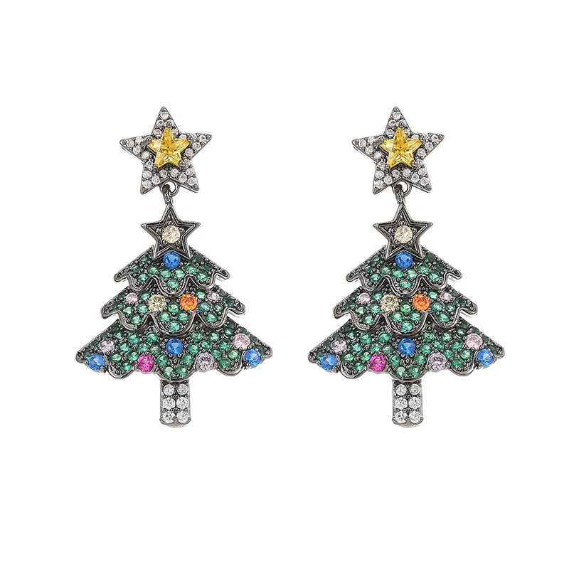 Fashionable and trendy S925 silver needle earrings with micro inlay of zircon stars, Christmas tree earrings, versatile temperament, women’s earrings