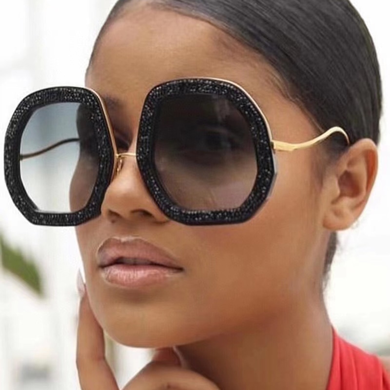 Vintage Sequins Big Frame Oversized Sunglasses Women Fashion Luxury Brand Designer Travel Sun Glasses For Female Sexy Ladies