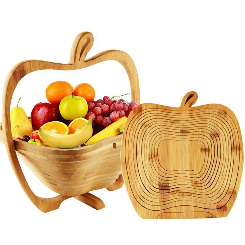 Folding Fruit Basket Creative Fashion Crafts Fruit Storage Basket Wooden Layer Tripod Bowl Outdoor Camping Supplies