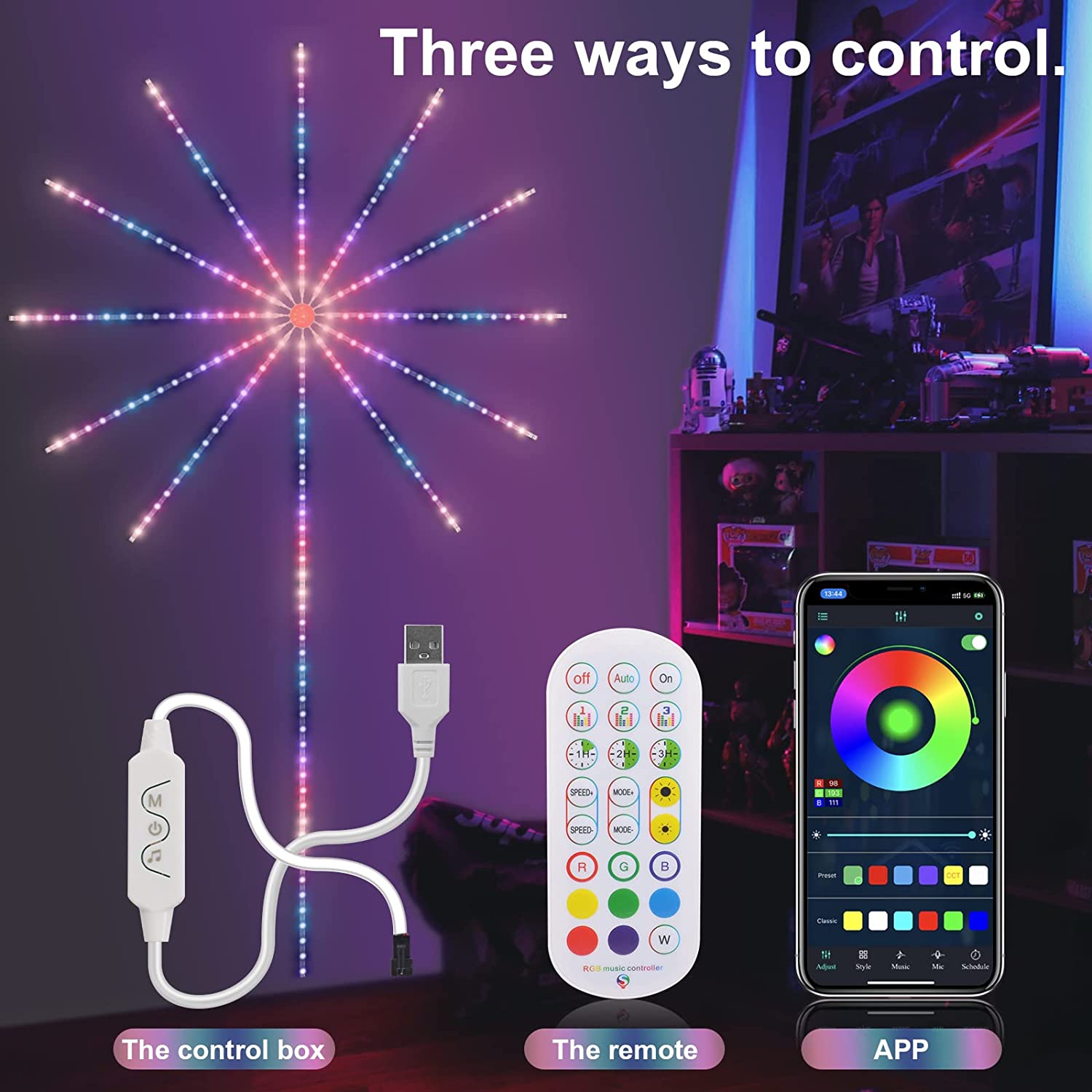 LED Fireworks Lights 24 Magic Color Bluetooth App Control Music Voice Control Atmosphere Decorative Lights
