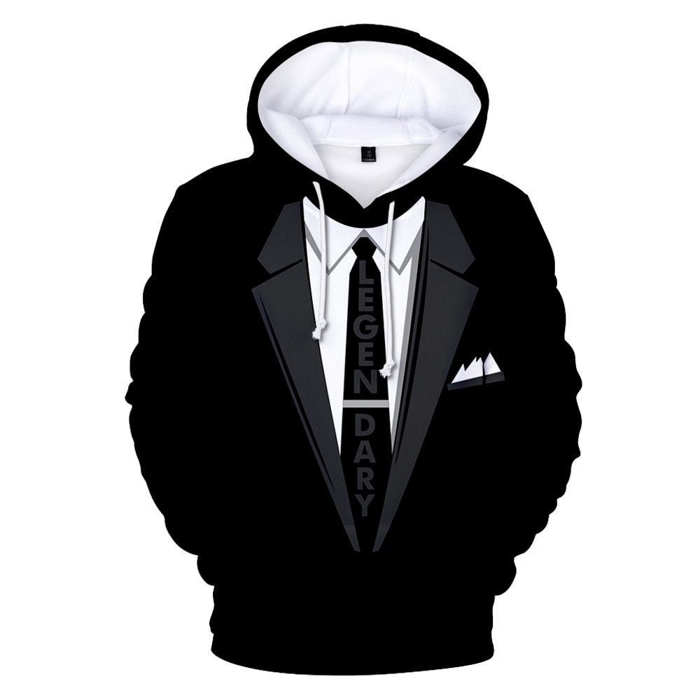 Men Suit Black hoodie Pattern 3D Print Long mens hoodies