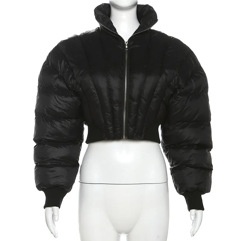Bubble Puffer Coats Crop Black Jacket Thick Warm Down