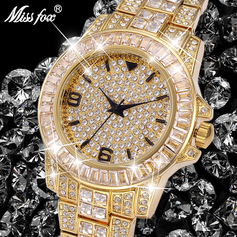 MISSFOX V291 Classic Arabic Watch Men Top Brand Luxury Men Watch Waterproof Male Clock Full Diamond Quartz Iced Out Watch With Box