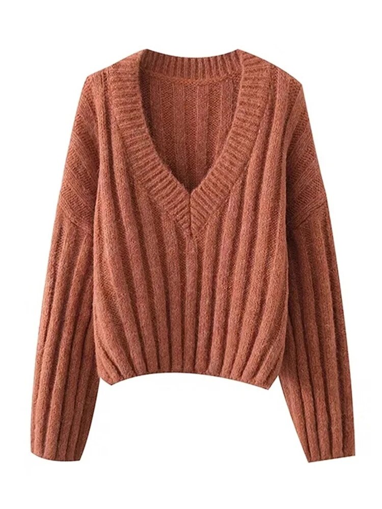 Fashion Women’s Knitted Pullover V-neck Long Sleeve