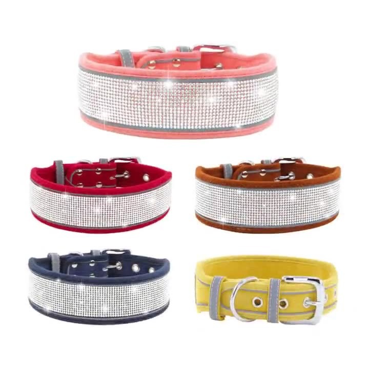 Reflective Dog Collar Shiny Rhinestone Pet Collar Medium sized Dog Chain Soft and Comfortable Walking Rope