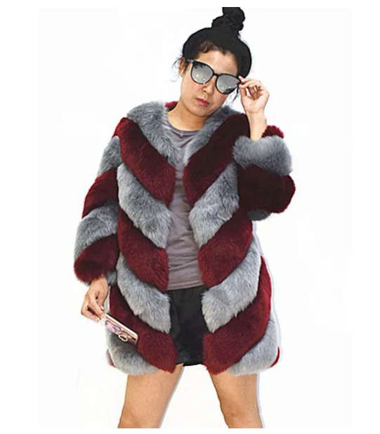 Women Luxury Faux Fox Fur Coat Women Winter Coat