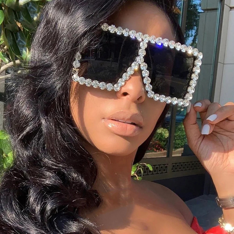 Cool Big Square Sunglasses With Diamonds