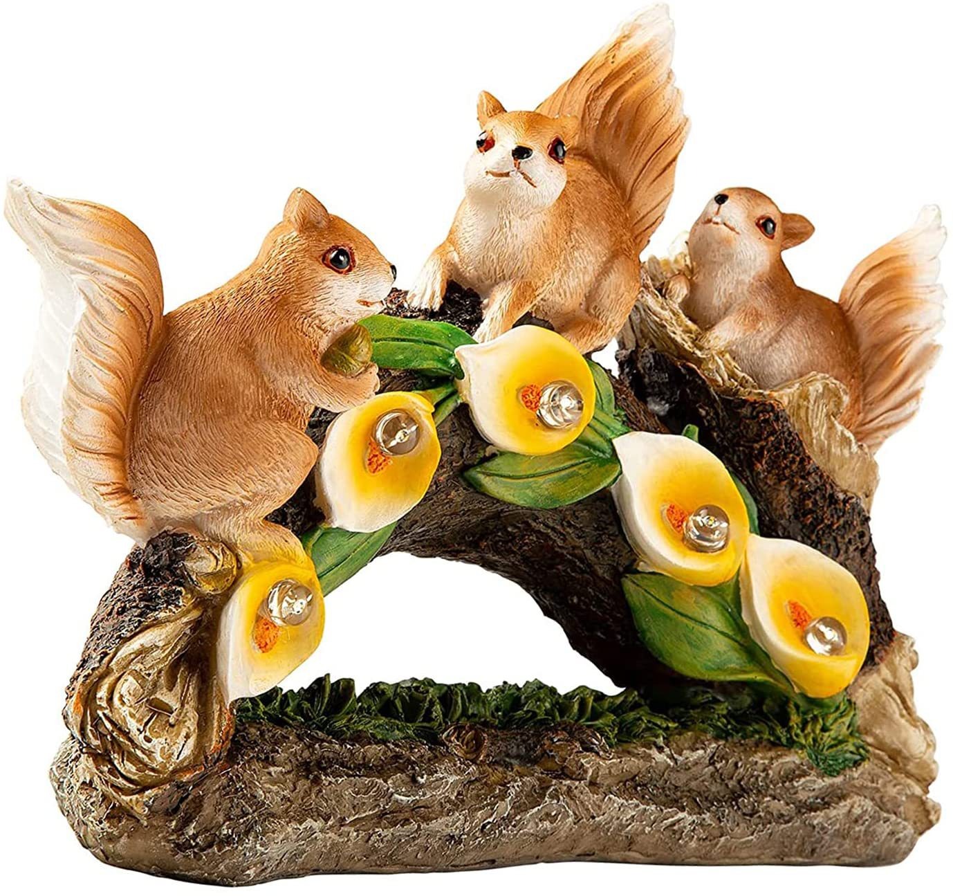 Outdoor solar resin statue decoration with three squirrels