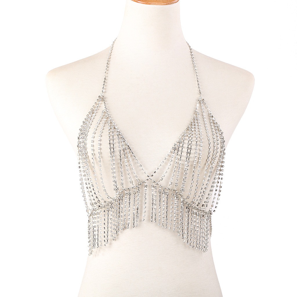 Women’s Necklace Exaggerates Beach Style Fashion Tassel Rhinestone Multi layered Body Chest Chain
