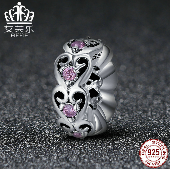 New Heart-Shaped Diamond S925 Sterling Silver DIY Charm Accessories Silver Spacer Beads SCC339