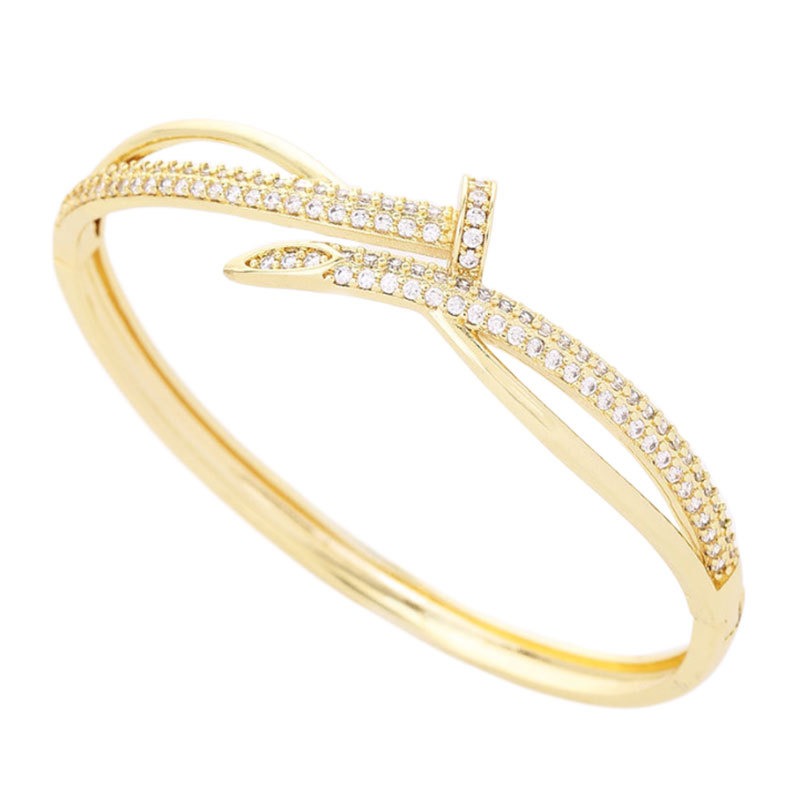 Copper Inlaid Zircon Nail Bracelet Women’s Real Gold Electroplated Bracelet