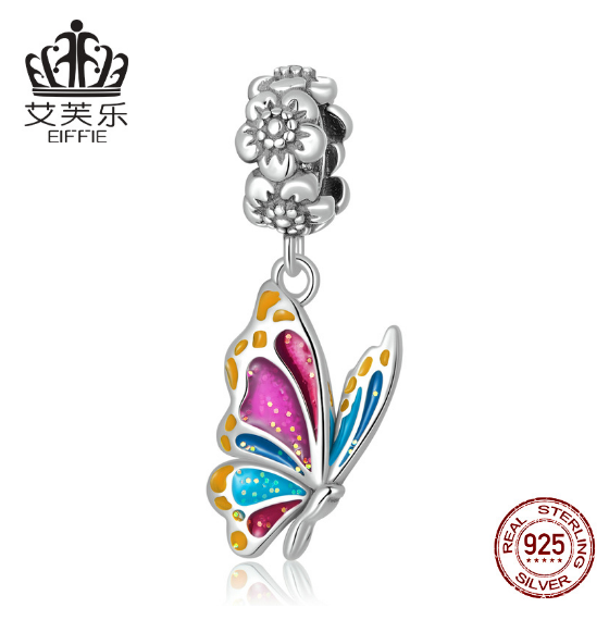 Avele Sterling Silver S925 Color Butterfly Pendant Bracelet Dripping Oil Exquisite Insect Pendant Accessories SCC22