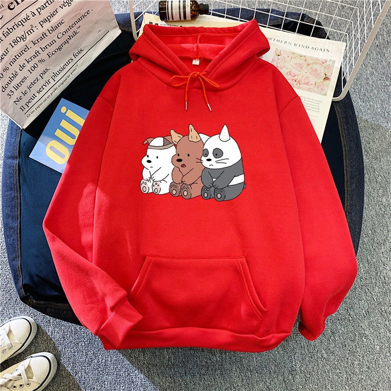 Autumn And Winter New Cartoon Print Students Loose Long-Sleeved Top Coat Plus Down Hooded Sweater