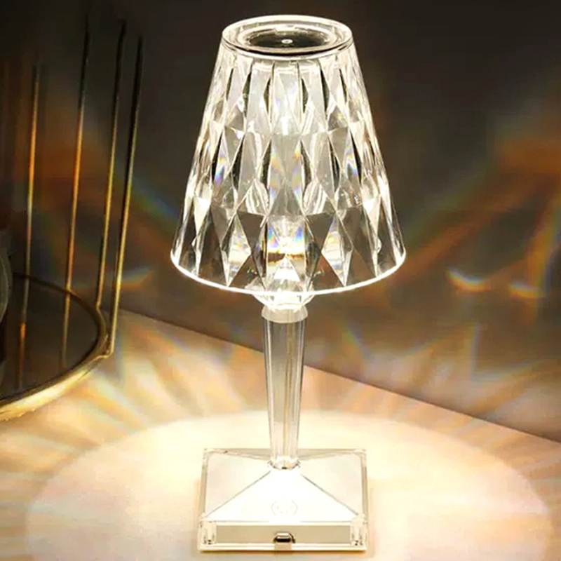 Creative USB Diamond Crystal Desk Lamp Bedside Charging Touch and High-End Atmosphere