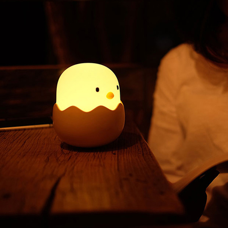 Eggshell Chicken Emotional Silicone Night Light LED Charging Intelligent Induction Children’s Bedside Lamp Eggshell Small Table Lamp